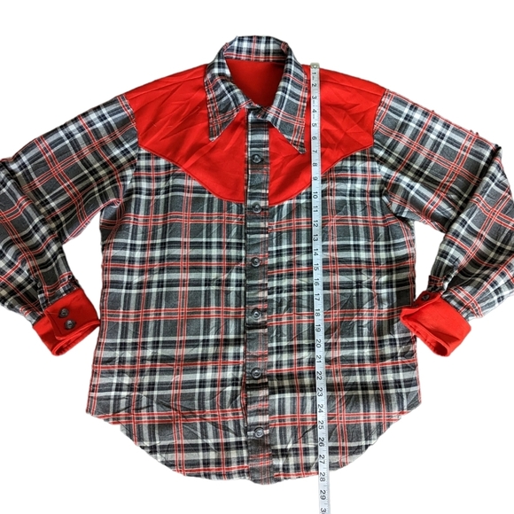 Vintage 70s Plaid Western Cowboy Pointy Collar Button Down Shirt - Picture 4 of 5